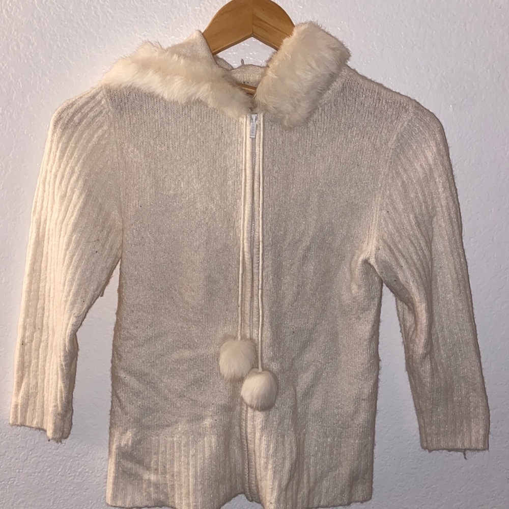 Bebe Cream Rabbit Fur Sweater